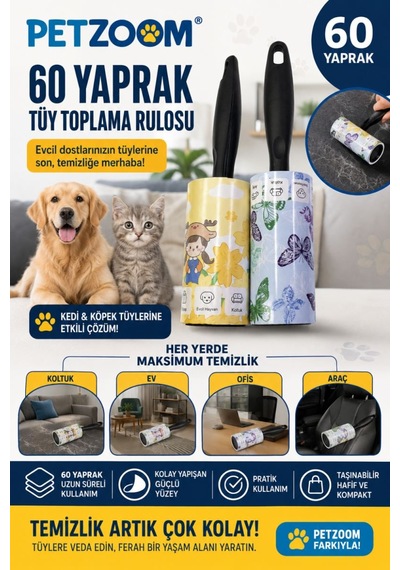 60 Yapraklı Tüy Toplama Rulosu Evcil Hayvan Ve Kıyafet Temizliği İçin