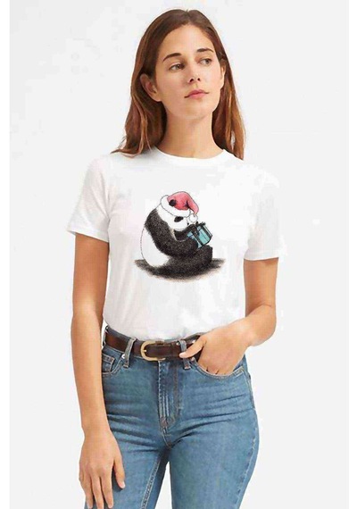 Panda Baskılı Beyaz Kadın Tshirt (534307856)