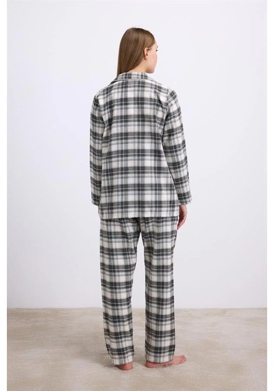 Will Like Kareli Flanel Görünümlü Uzun Kollu 2'li Pijama Takımı Antrasit