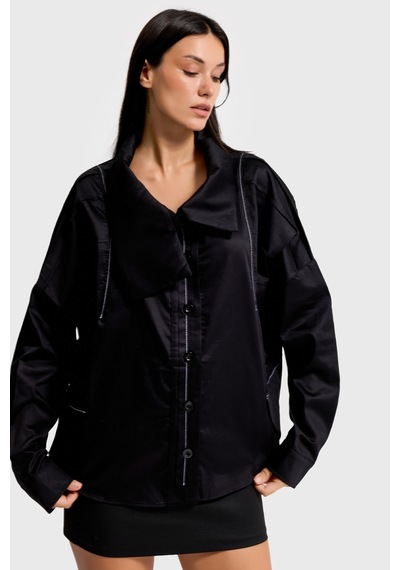 Itsbasic Kadın Siyah Renk Oversize Özel Tasarım Gömlek