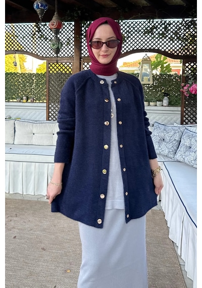 Rabia Şamlı Sedef Angora Triko Hırka Lacivert Normal