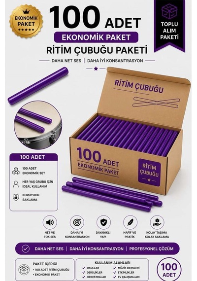 Midex Orf-bt-25prp-50x Mor Ritim Çubuğu Paketi 25 Cm Karbon Fiber Örf Aletleri Seti Toptan Paket Tek Renk 50 Çift