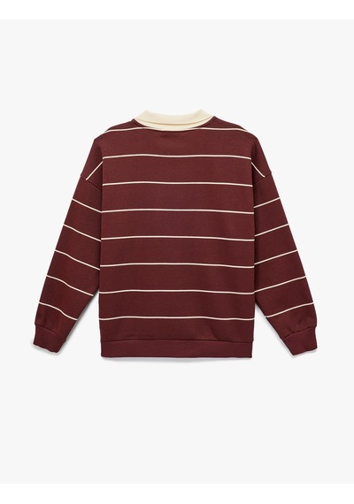 Koton Uzun Kollu Polo Yaka Oversize Sweatshirt Bordo Çizgili 6wal10231ık Bordo Çizgili Koton Uzun Kollu Polo Yaka Oversize Sweatshirt Bordo Çizgili 6wal10231ık Bordo Çizgili