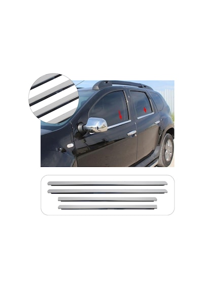 Dacia Duster Uyumlu 2010-2017 Krom Cam Çıtası 4 Parça Paslanmaz  Çelik