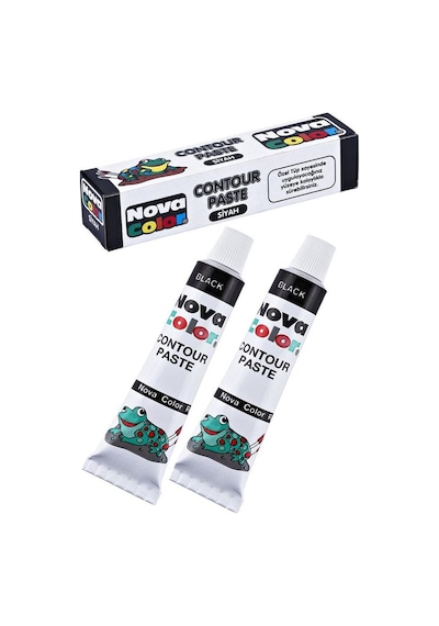 Siyah Kontür Boyası 25 ML 2 Adet Cam Vitray Boyası Kontur Siyah Vitray Çalışması