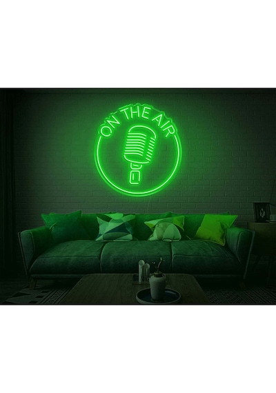 On The Aır Yazılı Mikrofon Figürlü Neon Tabela Yeşil
