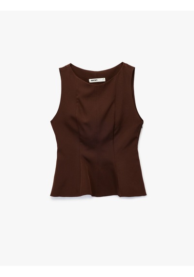 Koton Bisiklet Yaka Kolsuz Peplum Bluz Kahverengi 6wak60105pw Kahve