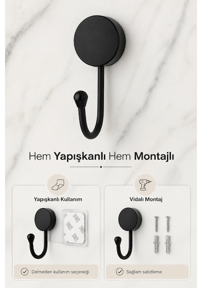 Alper Banyo Mat Siyah Solo Havlu Kağıdı Askısı, Yapışkanlı Ve Vidalı Montaj