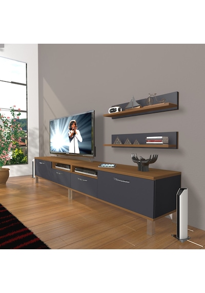 Decoraktiv Eko 220r Mdf Krom Ayaklı Tv Ünitesi Tv Sehpası Ceviz - Antrasit