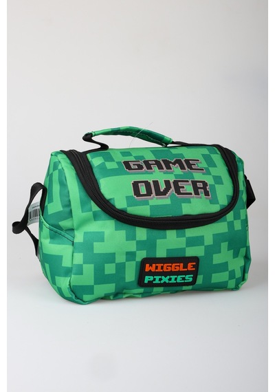 X Dekomus Lisanslı Creeper Piksel Desenli Termoslu Beslenme Çantası Açık Gri