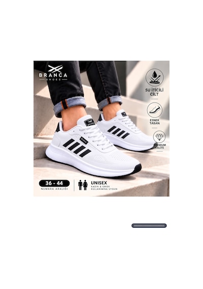 Branca Unisex Kadın Erkek Yarı Ortapedik Günlük Spor Sneaker Yürüyüş Outdoor Ayakkabı Beyaz - Siyah