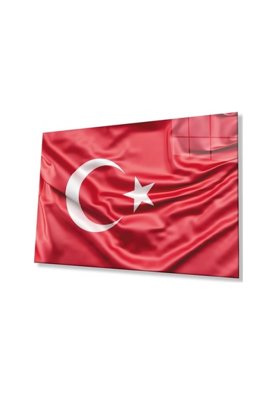 Kırmızı Dalgalı Türk Bayrağı Cam Tablo Red Wavy Turkish Flag Glass Painting