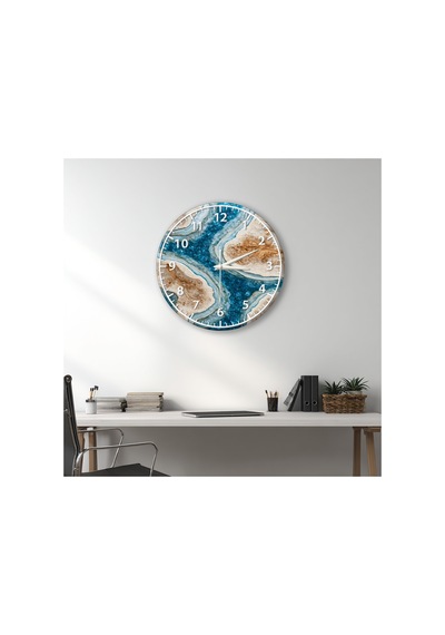 Epoxy Görünümlü Dekoratif Duvar Saati 33 Cm Uv Baskılı Mdf Duvar Saati Açık Mavi