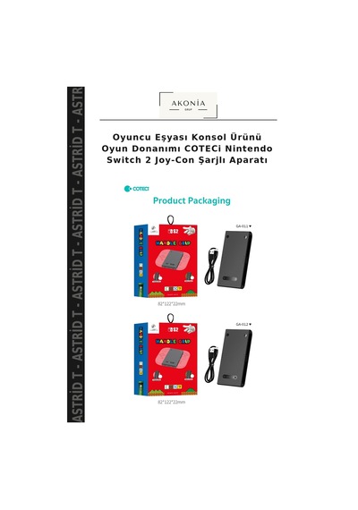 Oyuncu Eşyası Konsol Ürünü Oyun Donanımı Coteci Nintendo Switch 2 Joy-con Şarjlı Aparatı