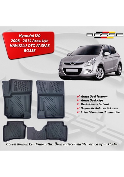 Hyundai i20 Paspas Araca Özel 2008 - 2014 BOSSE 3D Havuzlu Oto Paspas Paspas