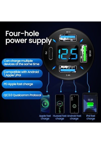 66w Usb C Araba Şarjı Tip C Hızlı Araba Şarjı Telefon Şarj Cihazı Apple Uyumlu iPhone Xiaomi Samsung İçin Hızlı Şarj Cihazı 3.0 Araç Çakmak Adaptörü
