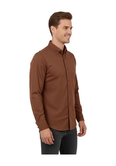 Advante Erkek Spor Slim Fit Uzun Kol Petek Fitilli Gömlek Bgl-st04824 Taba