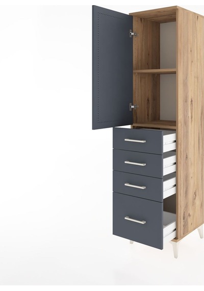 Hyperion Dolap 2 Raflı 4 Çekmeceli Tek Kapaklı 44x44x182 Çam-antrasit Atlas Çam