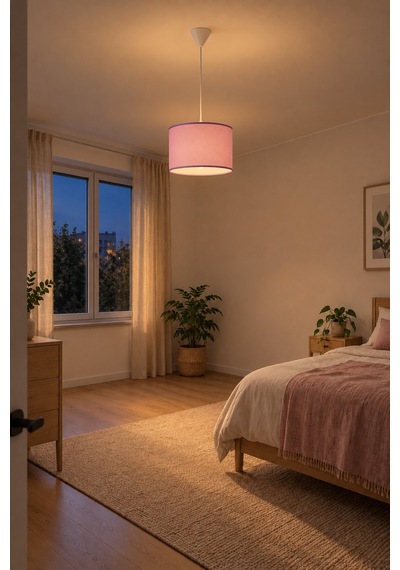 Şenay Aydınlatma Modern Silindir Kumaş Sarkıt Avize Pembe Tavan Lambası Salon Yatak Odası