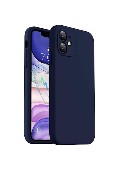- İphone 11 Uyumlu Köşeli Lansman Kılıf, Kadife İç Yüzeyli Darbe Emici Silikon Koruma İphone 12 Görünümlü Köşeli Görünüm - Gece Mavisi 50 x 22