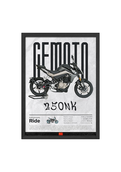 Cfmoto 250 Nk Siyah Ahşap Çerçeveli Poster, Dekoratif Motosiklet Duvar Tablosu