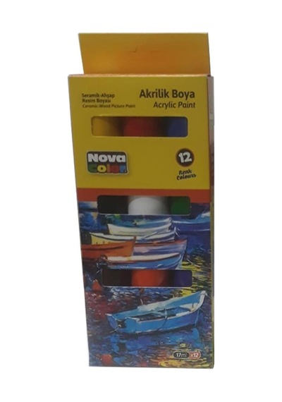 Nova Color Akrilik Boya 12 Renk 17 Ml 1 Paket Akrilik Boya Seti 12 Li Ahşap Tuval Taş Ağaç Boyamalar İçin İdea