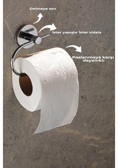 Sas Haus Yapışkanlı Tuvalet Kağıtlığı Wc Kağıtlık Tuvalet Kağıdı Askısı Krom S-107 Kasa - 15 Krom Çok Renkli