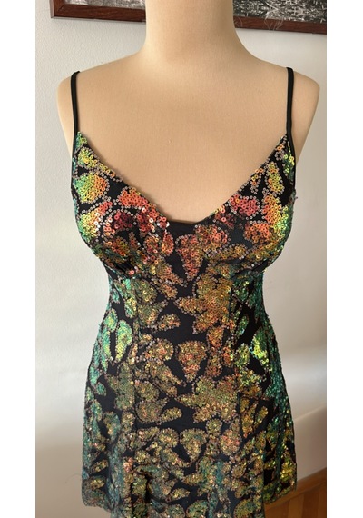 Chica Rosa Fashion Askılı Pullu Kısa Elbise Bakır