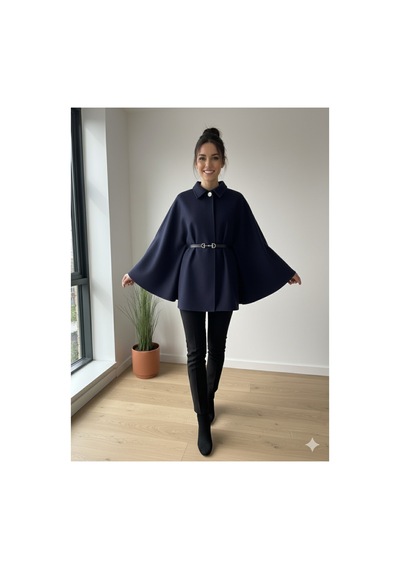 Unika Boutique Kadın Yeni Sezon Kemerli Panço Lacivert