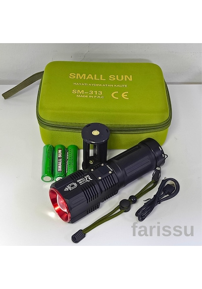 Small Sun Sm-313 100w 1000 Lumen Led El Feneri - 1-1,5 Km Menzil, Ayarlanabilir Odak Siyah