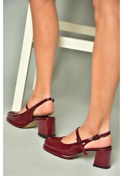 Fox Shoes U820930008 Bordo Rugan Kalın Topuklu Kadın Ayakkabı Bordo