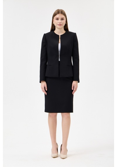Velnara Moda Siyah Klasik Kadın Takım Elbise-sıfır Yaka Ceket & Kısa Kalem Etek Siyah - 927030108 Siyah Velnara Moda Siyah Klasik Kadın Takım Elbise-sıfır Yaka Ceket & Kısa Kalem Etek Siyah - 927030108 Siyah