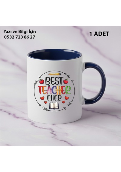 Best Teacher Tasarımlı Öğretmenler Günü Kişiye Özel İsim Baskılı Kupa Bardak Öğretmene Hediyelik Lacivert