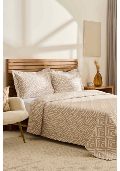 Kaşmir Home Space Çift Kişilik Yatak Örtüsü Takımı Bej