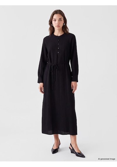 Lcw Modest Siyah Bisiklet Yaka Müslin Elbise