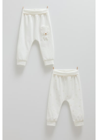 Caramell Cute Bear Cep Detaylı Patiksiz İkili Pantolon Ekru