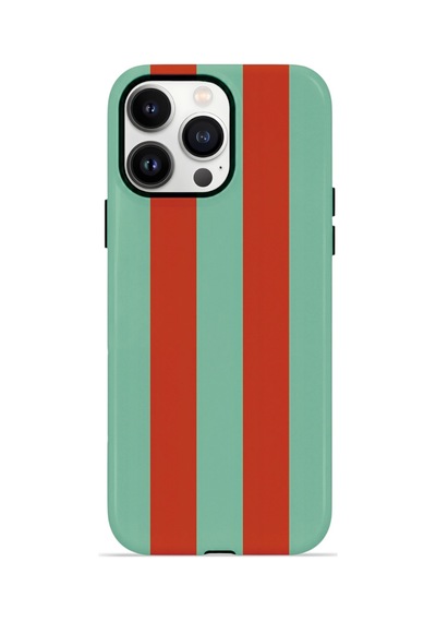 Apple iPhone Uyumlu 14 Pro Vorian Çift Katmanlı Kılıf Terracotta Mint Stripe