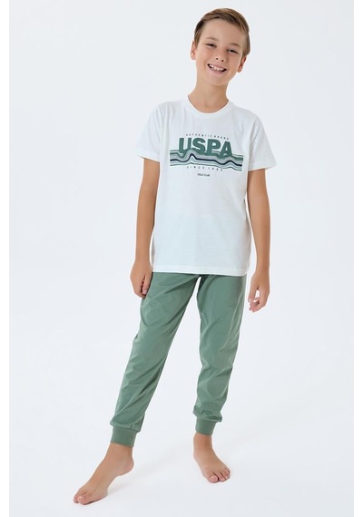 U.S. Polo Assn. Erkek Çocuk Kısa Kollu Pijama Takım Bej-2311 Bej