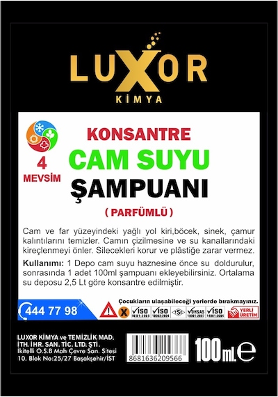 Luxor Kimya Konsantre Oto Cam Suyu Şampuanı 100 Ml 1 Adet