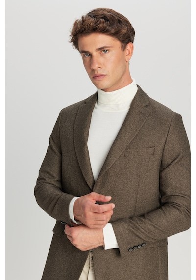 AC&Co / Altınyıldız Classics Erkek Hakı Slim Fit Dar Kesim Mono Yaka Kapak Cepli Blazer Ceket Hakı