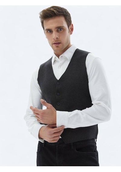 Antrasit Regular Fit Casual Örme Triko Yelek Antrasit