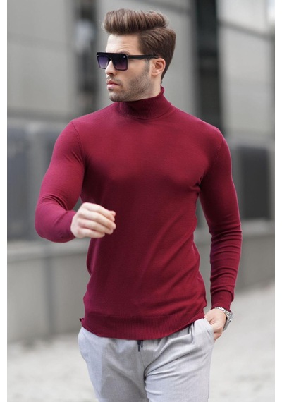 Madmext Bordo Balıkçı Yaka Erkek Triko Kazak 6809-bordo Bordo