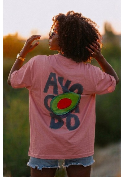 Avacado Sırt Baskılı Oversize Unisex Pamuklu Tişört Pembe