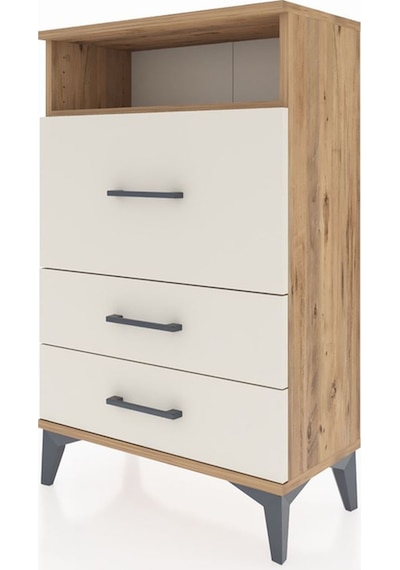 Arges Komodin Tek Raflı 3 Çekmeceli 60x30x96 Çam-aytaşı Çam