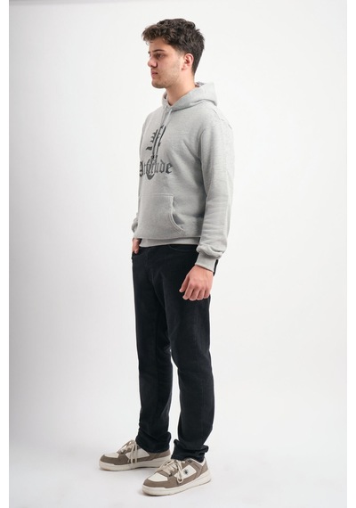We&me Oversize Geniş Kalıp Baskılı Kapüşonlu Erkek Sweatshirt Gri
