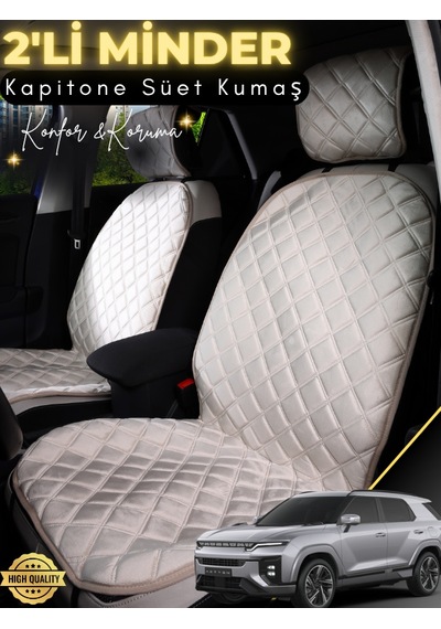 Ssangyong Actyon Uyumlu 2'li Süet Oto Koltuk Minderi Terletmez Universal Oto Aksesuar A8 Bej
