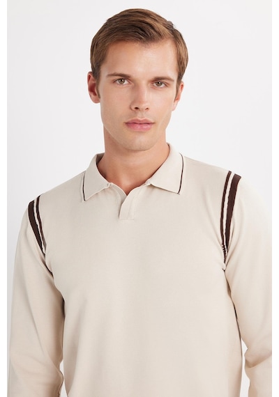 Tudors Erkek Slim Fit Dar Kesim Uzun Kol Polo Yaka Çizgili Taş Kazak-35808 Taş - Ekru Tudors Erkek Slim Fit Dar Kesim Uzun Kol Polo Yaka Çizgili Taş Kazak-35808 Taş - Ekru