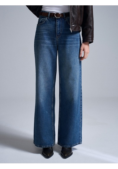Dilvin 72072 Pamuk Kemerli Wide Leg Jean - Mavi