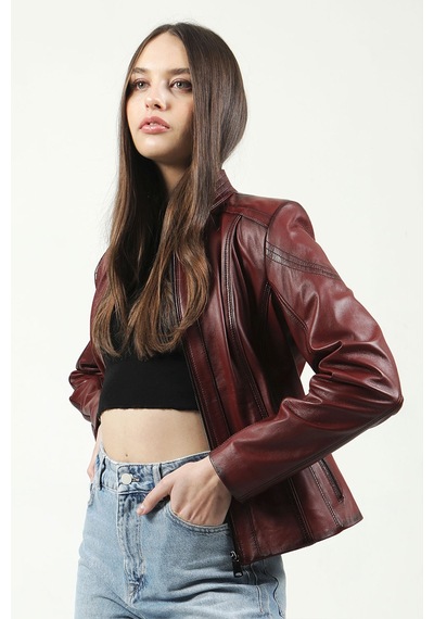 Dericlub Evelyn Kadın Slimfit Hakiki Deri Mont Ök.bordo Ök.bordo
