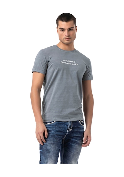 Cipo & Baxx Erkek Regular Fit Baskılı Pamuklu T-shirt Ct827 Gre